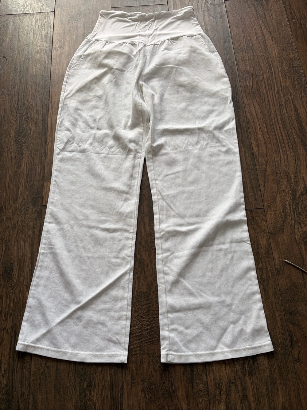 Womens White Pull-On Wide-Leg Pants